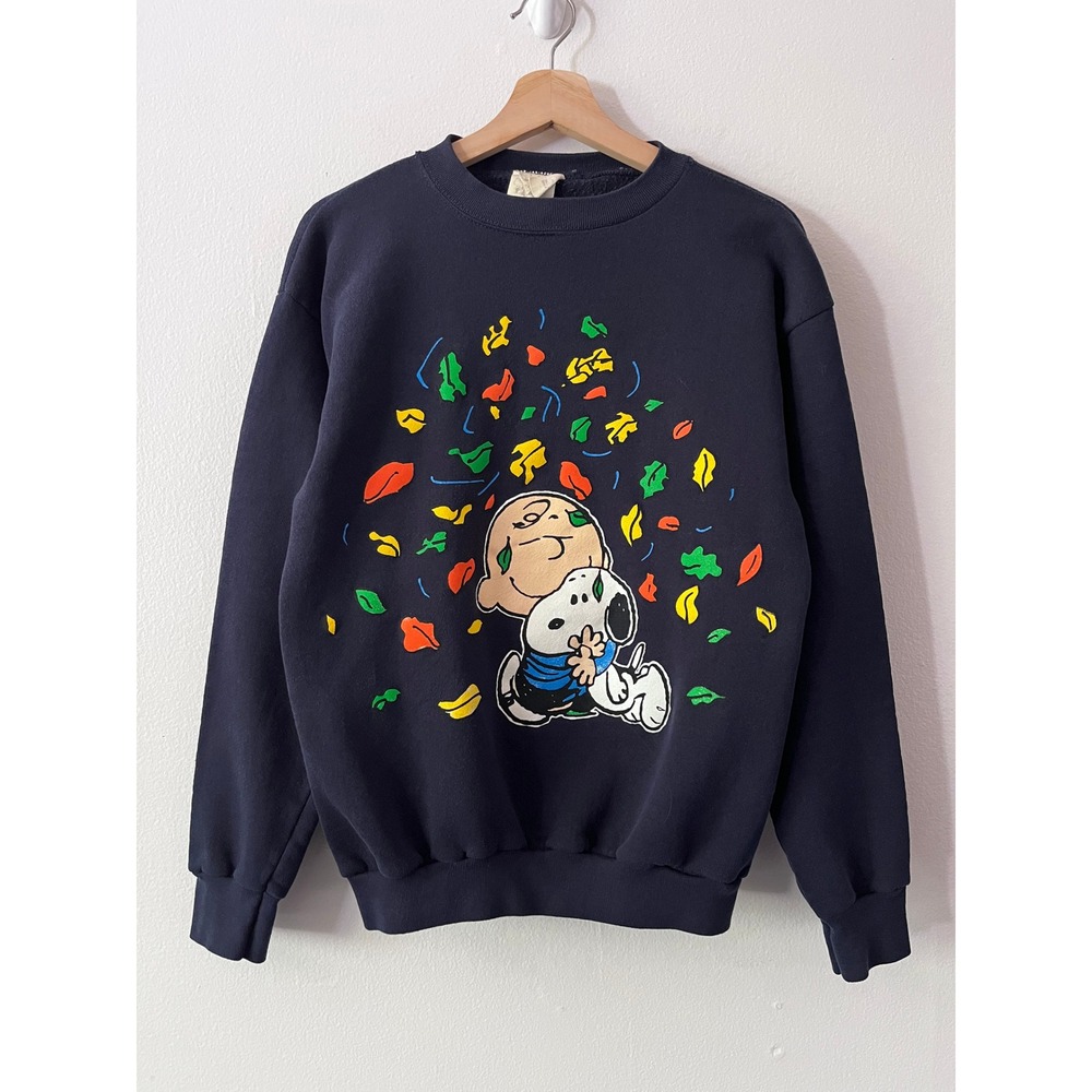 Peanuts Vintage Sweatshirt Charlie Brown Snoopy Autumn Leaves Cotton size medium